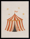 Striped circus tent with stars and a little flag rendered in soft neutral orange tones, from the Little Tails Collection by Urban Road.
