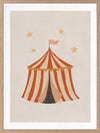 Striped circus tent with stars and a little flag rendered in soft neutral orange tones, from the Little Tails Collection by Urban Road.