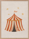 Striped circus tent with stars and a little flag rendered in soft neutral orange tones, from the Little Tails Collection by Urban Road.