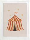 Striped circus tent with stars and a little flag rendered in soft neutral orange tones, from the Little Tails Collection by Urban Road.