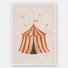 Striped circus tent with stars and a little flag rendered in soft neutral orange tones, from the Little Tails Collection by Urban Road.