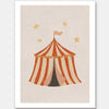 Striped circus tent with stars and a little flag rendered in soft neutral orange tones, from the Little Tails Collection by Urban Road.