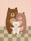 Three cuddly bears snuggling together on a striped and checked backdrop in pink and brown, from the Little Tails Collection by Urban Road.