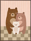 Three cuddly bears snuggling together on a striped and checked backdrop in pink and brown, from the Little Tails Collection by Urban Road.