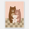 Three cuddly bears snuggling together on a striped and checked backdrop in pink and brown, from the Little Tails Collection by Urban Road.