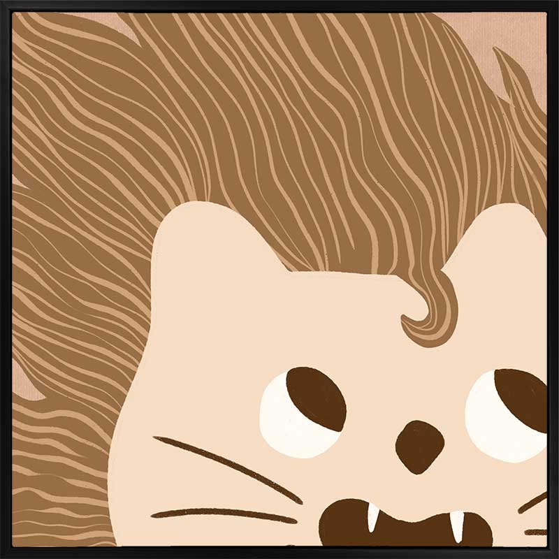 Close-up of a friendly lion with a flowing mane and playful roar in soft brown and pink tones, from the Little Tails Collection by Urban Road.