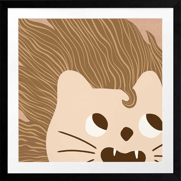 Close-up of a friendly lion with a flowing mane and playful roar in soft brown and pink tones, from the Little Tails Collection by Urban Road.