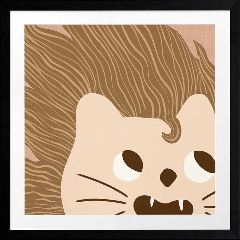 Close-up of a friendly lion with a flowing mane and playful roar in soft brown and pink tones, from the Little Tails Collection by Urban Road.