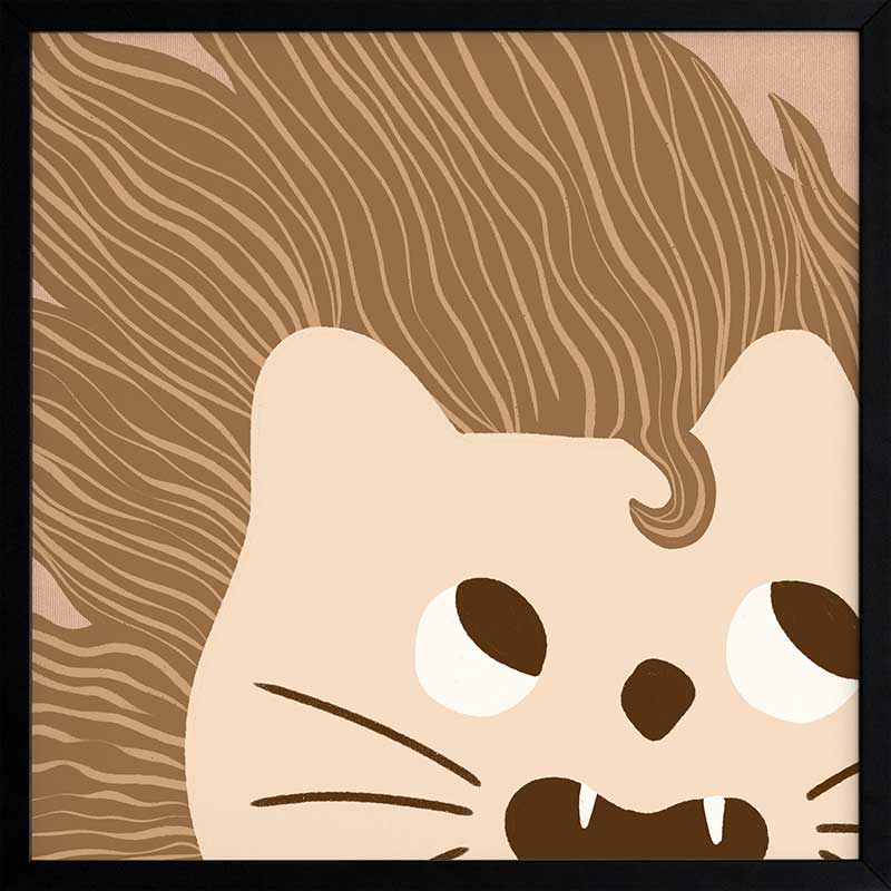 Close-up of a friendly lion with a flowing mane and playful roar in soft brown and pink tones, from the Little Tails Collection by Urban Road.