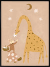 A tall giraffe and a tiny friend beneath the moon and stars in warm brown and yellow, from the Little Tails Collection by Urban Road.
