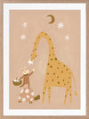 A tall giraffe and a tiny friend beneath the moon and stars in warm brown and yellow, from the Little Tails Collection by Urban Road.