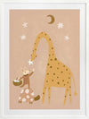 A tall giraffe and a tiny friend beneath the moon and stars in warm brown and yellow, from the Little Tails Collection by Urban Road.