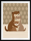 Two cuddly otters hugging in a soft green and brown palette with gentle patterning, from the Little Tails Collection by Urban Road.