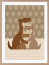 Two cuddly otters hugging in a soft green and brown palette with gentle patterning, from the Little Tails Collection by Urban Road.