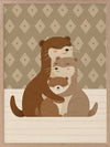 Two cuddly otters hugging in a soft green and brown palette with gentle patterning, from the Little Tails Collection by Urban Road.