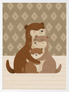 Two cuddly otters hugging in a soft green and brown palette with gentle patterning, from the Little Tails Collection by Urban Road.