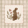 A sweet brown bunny framed by flowers and leaves on a soft green gingham backdrop, from the Little Tails Collection by Urban Road.
