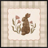 A sweet brown bunny framed by flowers and leaves on a soft green gingham backdrop, from the Little Tails Collection by Urban Road.