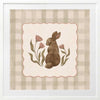 A sweet brown bunny framed by flowers and leaves on a soft green gingham backdrop, from the Little Tails Collection by Urban Road.