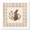 A sweet brown bunny framed by flowers and leaves on a soft green gingham backdrop, from the Little Tails Collection by Urban Road.