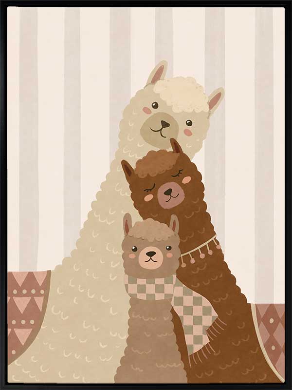 A trio of woolly llamas cuddled together in neutral browns with cosy patterned details, from the Little Tails Collection by Urban Road.