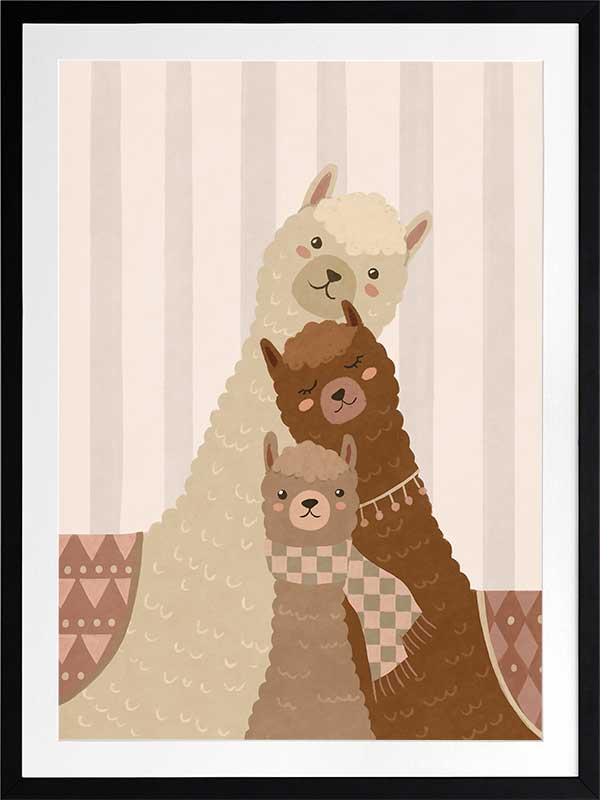 A trio of woolly llamas cuddled together in neutral browns with cosy patterned details, from the Little Tails Collection by Urban Road.