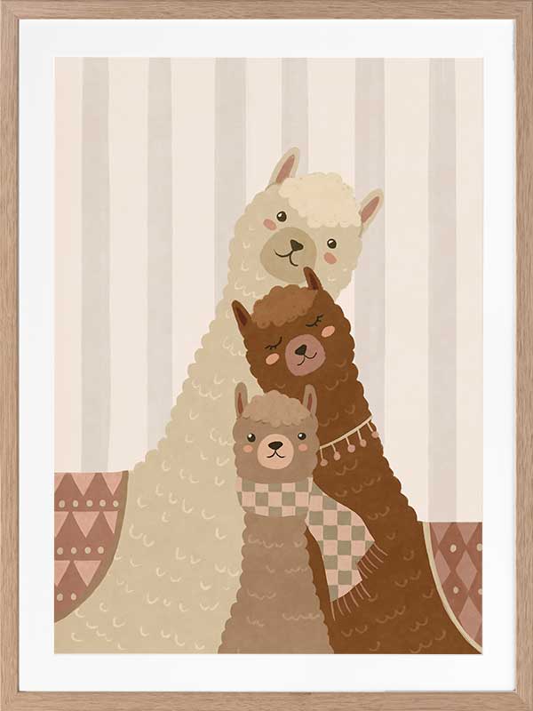 A trio of woolly llamas cuddled together in neutral browns with cosy patterned details, from the Little Tails Collection by Urban Road.