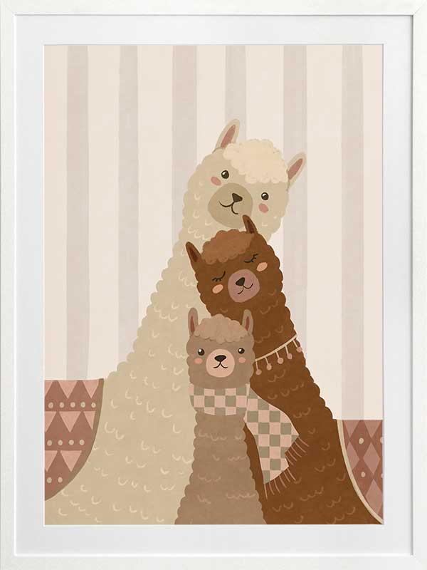 A trio of woolly llamas cuddled together in neutral browns with cosy patterned details, from the Little Tails Collection by Urban Road.