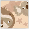 Close-up of a sloth and koala with twinkling stars, celebrating cosy friendship in soft neutral greens, from the Little Tails Collection by Urban Road.