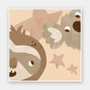 Close-up of a sloth and koala with twinkling stars, celebrating cosy friendship in soft neutral greens, from the Little Tails Collection by Urban Road.