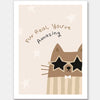 A friendly cat wearing star-shaped sunglasses with the hand-lettered message “fur real, you’re amazing” and small stars, in soft neutral browns, from the Little Tails Collection by Urban Road.