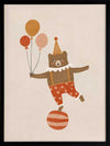 A cheerful bear in circus attire balancing on a ball and holding balloons in neutral and red tones, from the Little Tails Collection by Urban Road.