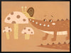 A smiling crocodile meets a curious snail among large mushrooms in warm brown-orange tones, from the Little Tails Collection by Urban Road.