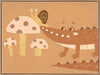 A smiling crocodile meets a curious snail among large mushrooms in warm brown-orange tones, from the Little Tails Collection by Urban Road.