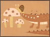 A smiling crocodile meets a curious snail among large mushrooms in warm brown-orange tones, from the Little Tails Collection by Urban Road.