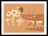 A smiling crocodile meets a curious snail among large mushrooms in warm brown-orange tones, from the Little Tails Collection by Urban Road.