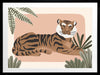 A relaxed tiger lounges among leafy jungle plants in soft pink and brown tones, from the Little Tails Collection by Urban Road.