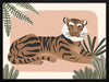 A relaxed tiger lounges among leafy jungle plants in soft pink and brown tones, from the Little Tails Collection by Urban Road.