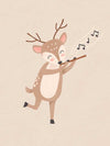 A sweet deer plays a little flute with musical notes drifting in soft neutral browns, from the Little Tails Collection by Urban Road.