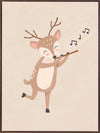 A sweet deer plays a little flute with musical notes drifting in soft neutral browns, from the Little Tails Collection by Urban Road.