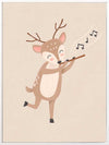 A sweet deer plays a little flute with musical notes drifting in soft neutral browns, from the Little Tails Collection by Urban Road.