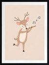 A sweet deer plays a little flute with musical notes drifting in soft neutral browns, from the Little Tails Collection by Urban Road.