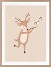 A sweet deer plays a little flute with musical notes drifting in soft neutral browns, from the Little Tails Collection by Urban Road.