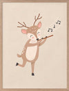 A sweet deer plays a little flute with musical notes drifting in soft neutral browns, from the Little Tails Collection by Urban Road.