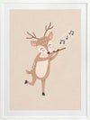 A sweet deer plays a little flute with musical notes drifting in soft neutral browns, from the Little Tails Collection by Urban Road.