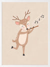 A sweet deer plays a little flute with musical notes drifting in soft neutral browns, from the Little Tails Collection by Urban Road.