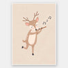 A sweet deer plays a little flute with musical notes drifting in soft neutral browns, from the Little Tails Collection by Urban Road.