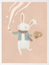 A white bunny holds a paintbrush and palette, sweeping playful painted swirls and star shapes across a pastel pink backdrop, from the Little Tails Collection by Urban Road.