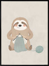 A relaxed sloth sits knitting with a ball of yarn in soft grey-brown tones, from the Little Tails Collection by Urban Road.