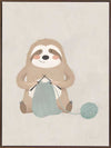 A relaxed sloth sits knitting with a ball of yarn in soft grey-brown tones, from the Little Tails Collection by Urban Road.